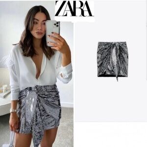 Zara Metallic Silver Mini Skirt
